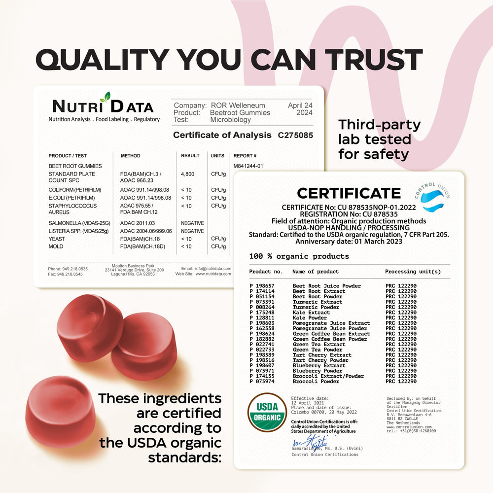 Heart health graphic illustrating potential daily-use benefits from Wellneum Beets gummies.