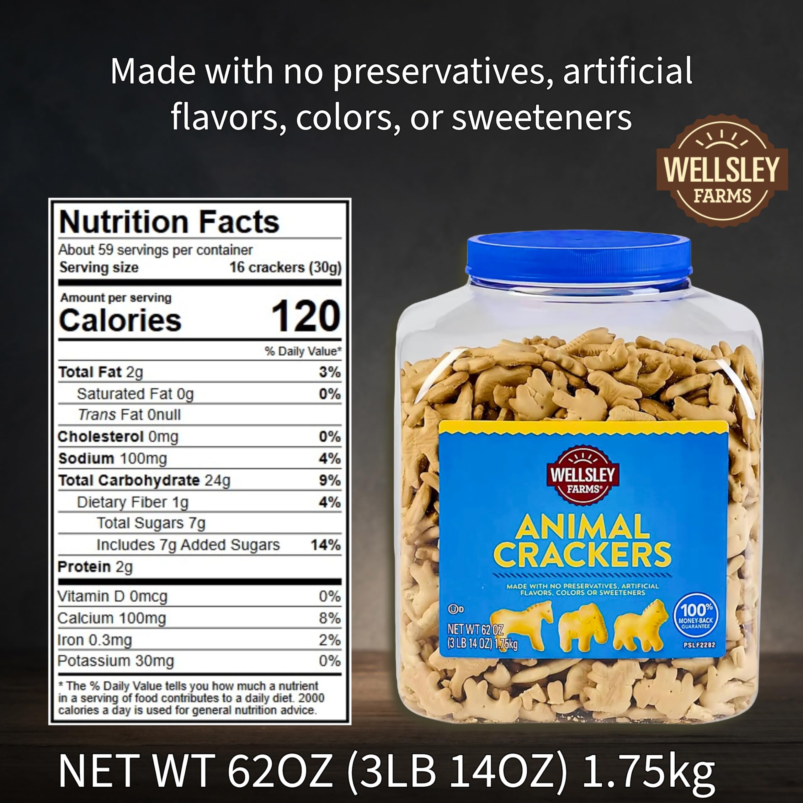 Wellsley Farms Animal Crackers resealable tub, convenient classroom or party snack