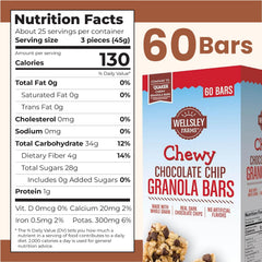 Wellsley Farms chewy granola bar closeup shows real chocolate chips and texture.