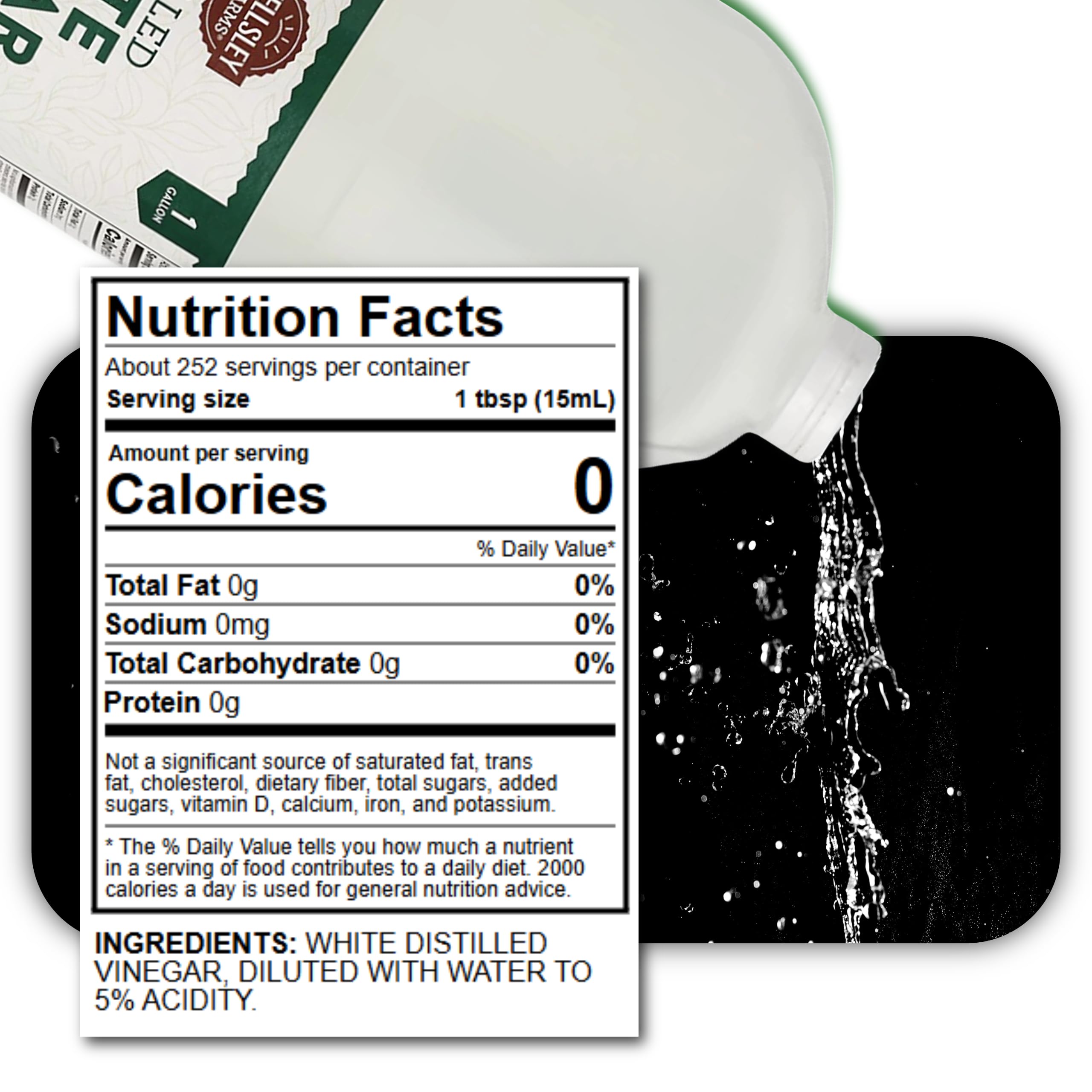 Close-up of Wellsley Farms label highlighting product purity and acidity.