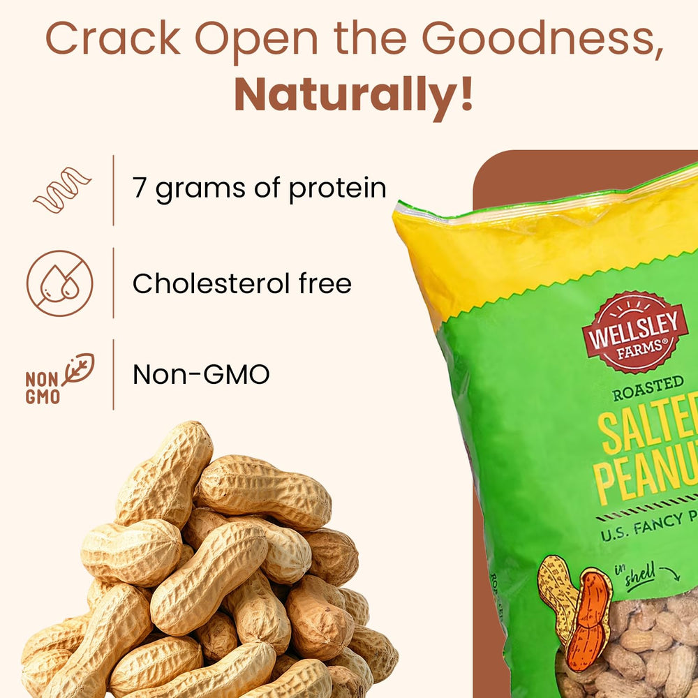 Wellsley Farms USA-grown peanuts in-shell, non-GMO and gluten-free for mindful snacking.