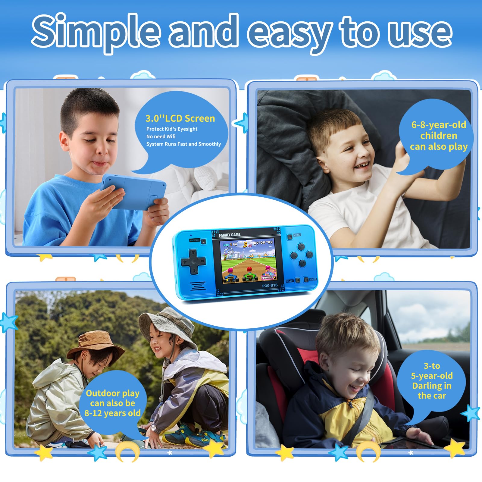 WELLST-G handheld game blue ergonomic design promotes easy grip and reduced fatigue.