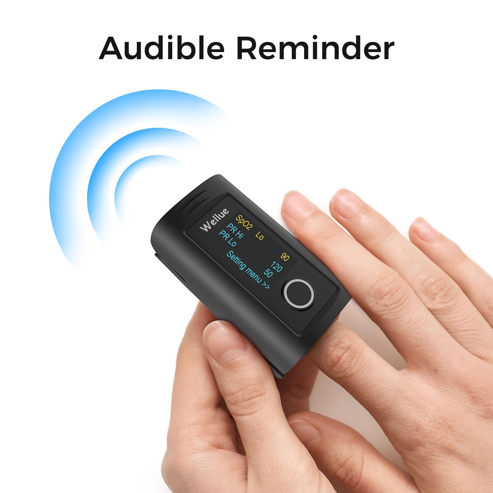 Wellue Fingertip Pulse Oximeter with batteries included for immediate use.