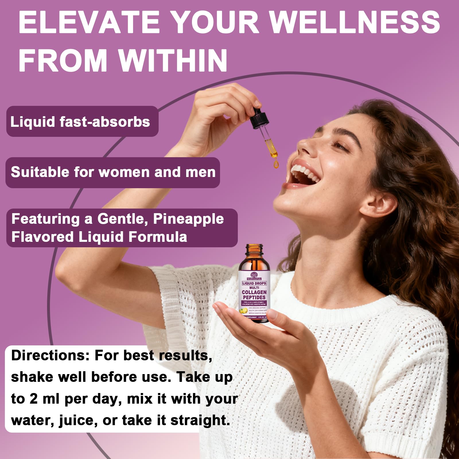 WellVeraVida pineapple flavored collagen drops ready to mix