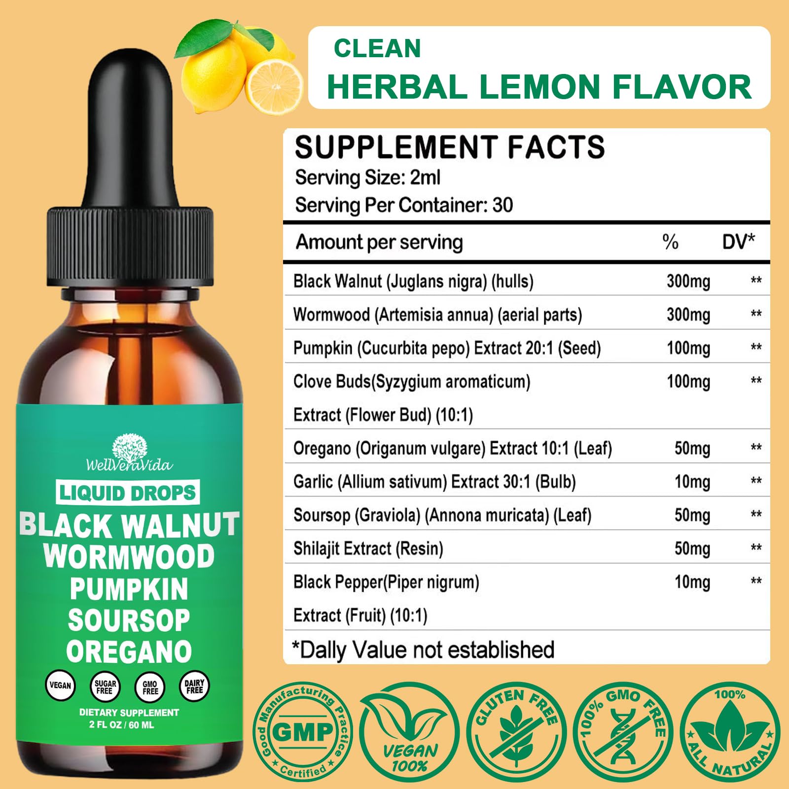 Daily dosing dropper enables easy inclusion in tea or smoothies.