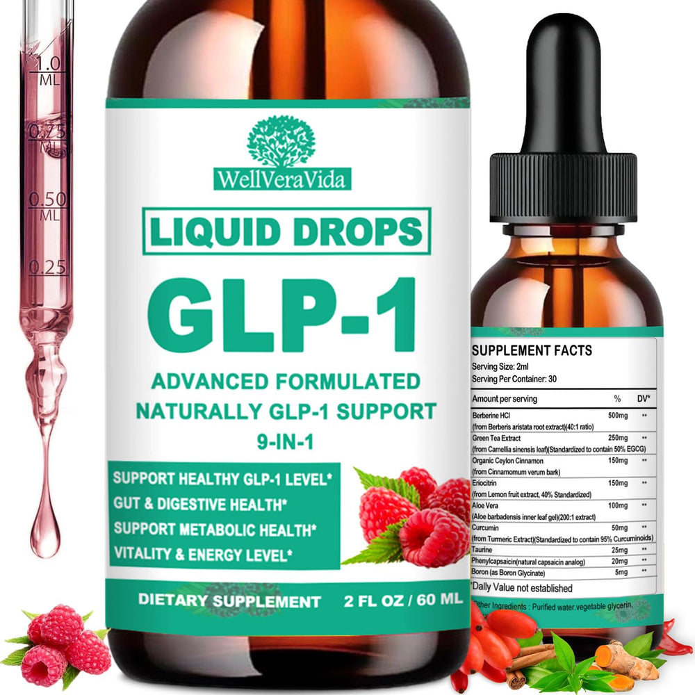 WellVeraVida GLP-1 Drops bottle pour for easy daily metabolism support