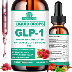 WellVeraVida GLP-1 Drops bottle pour for easy daily metabolism support