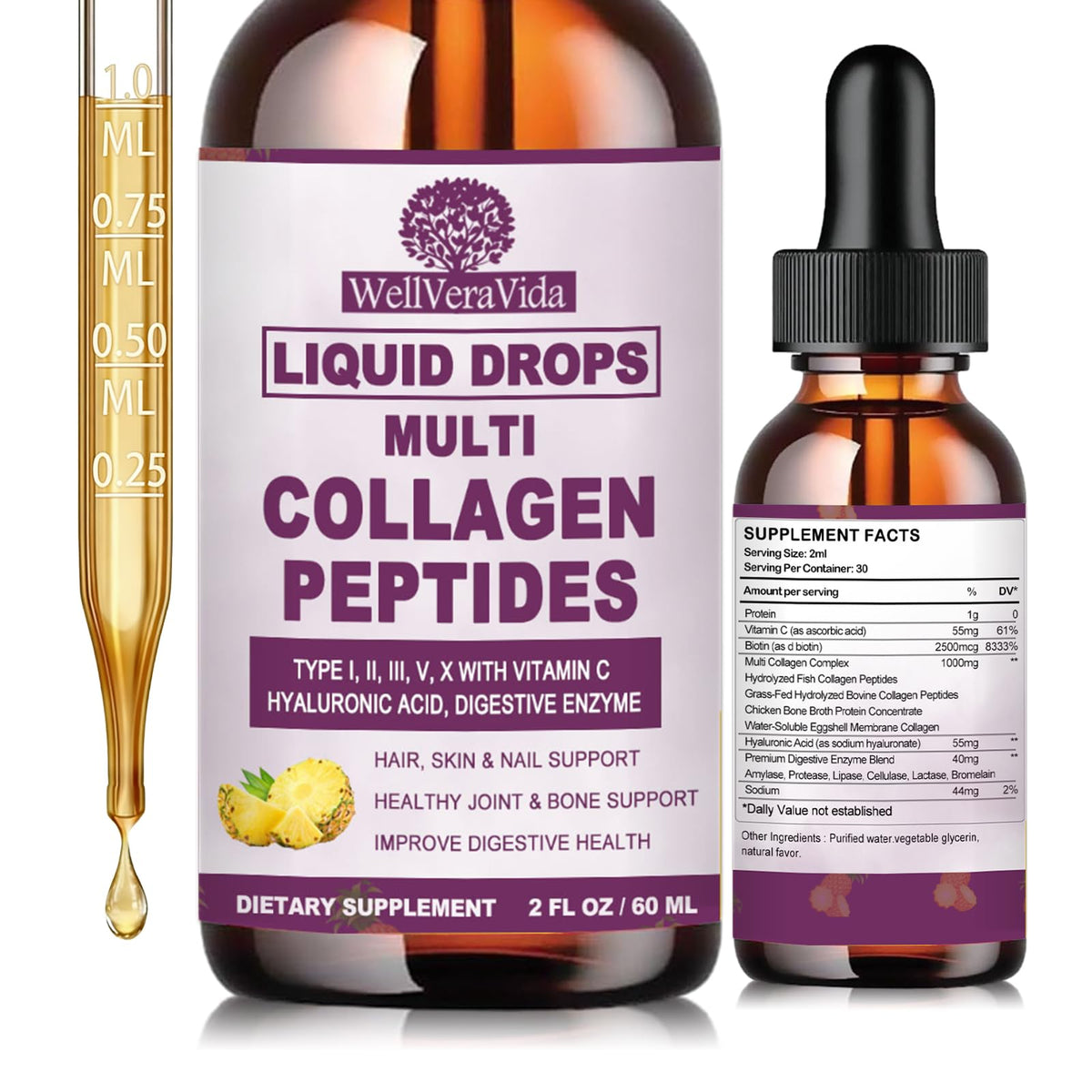 WellVeraVida Multi Collagen Drops bottle for daily use and vitality