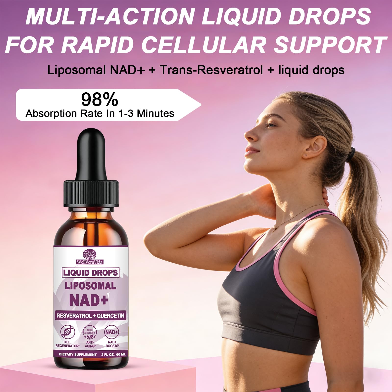 WellVeraVida NADPlus vegan formula packaging signals clean non-GMO supplement