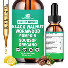 WellVeraVida wormwood walnut clove liquid bottle supports digestive wellness.
