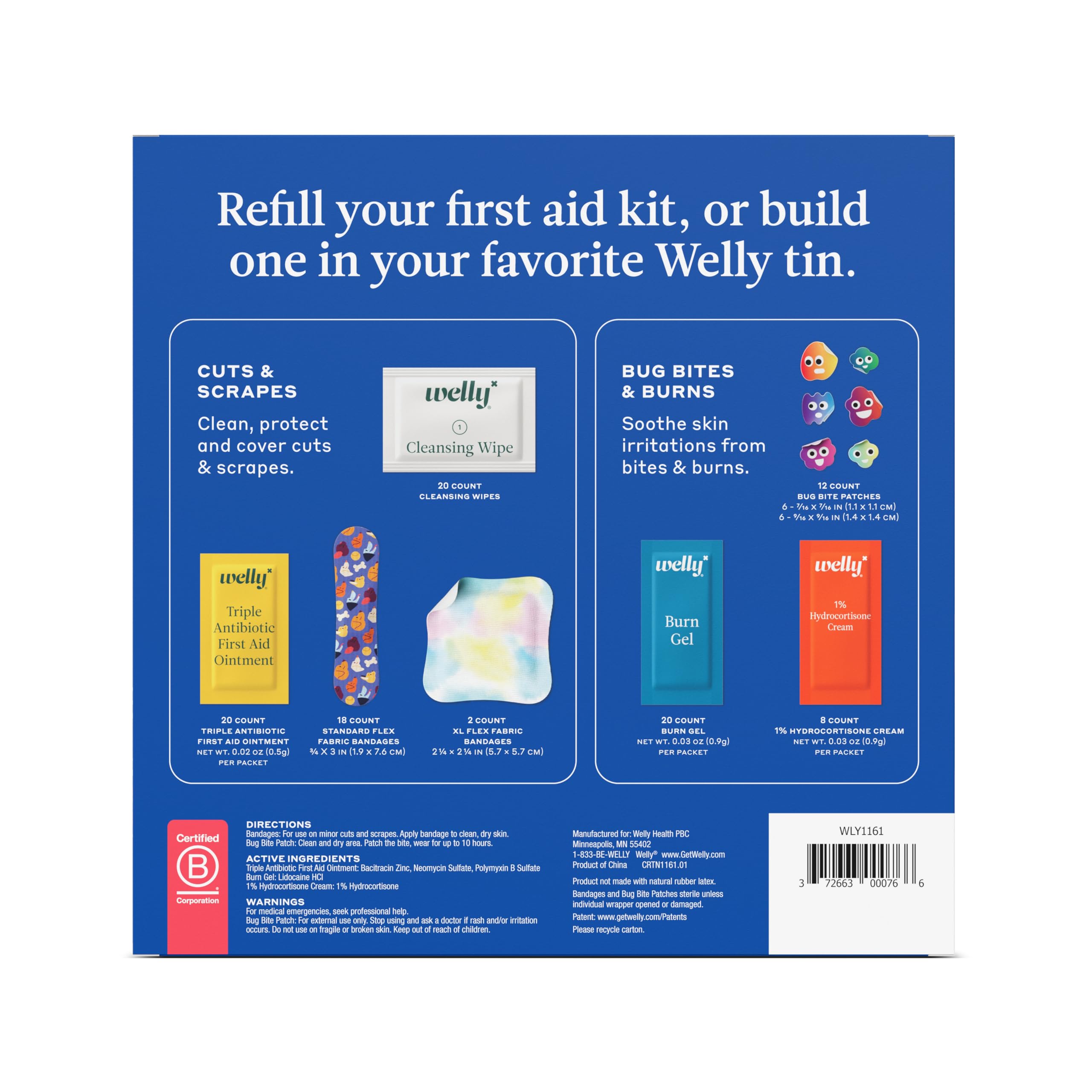 Welly antibiotic packets refill carton for basic wound cleanliness