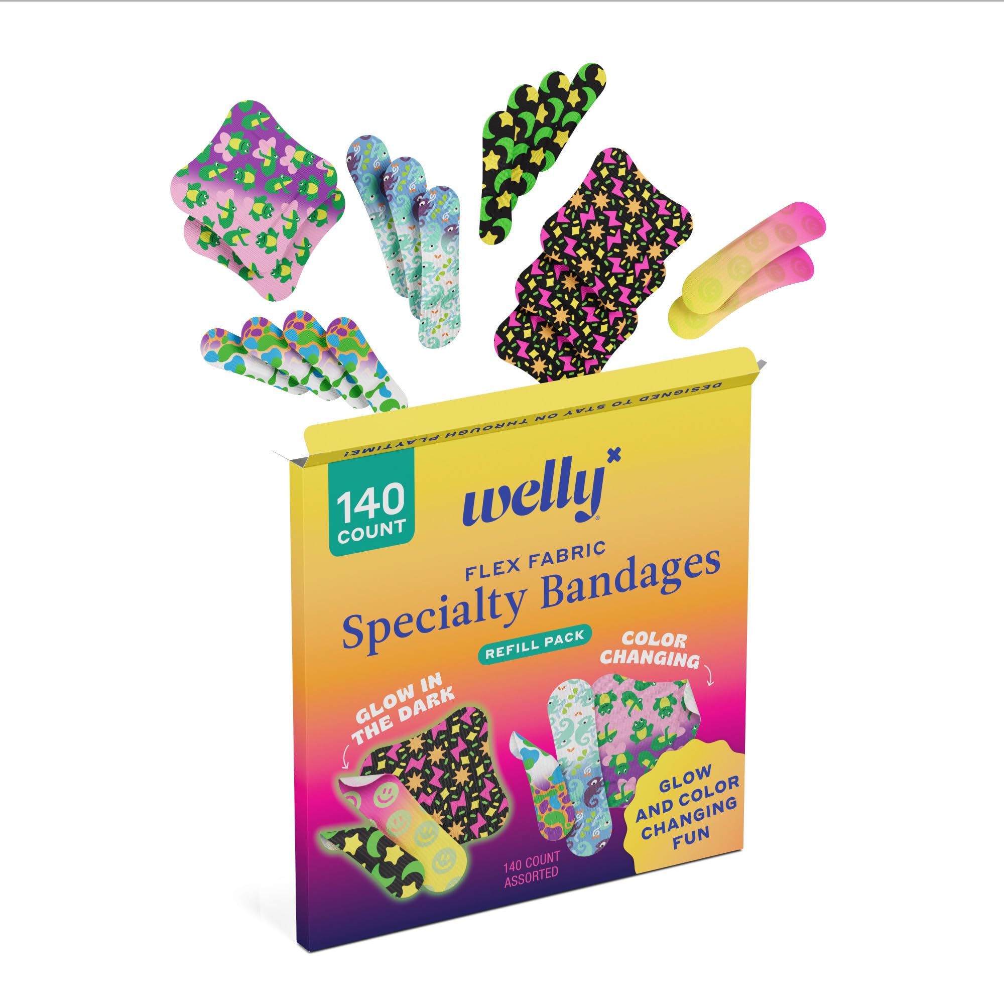 Welly bandage refill color-changing patterns brighten with sunlight.
