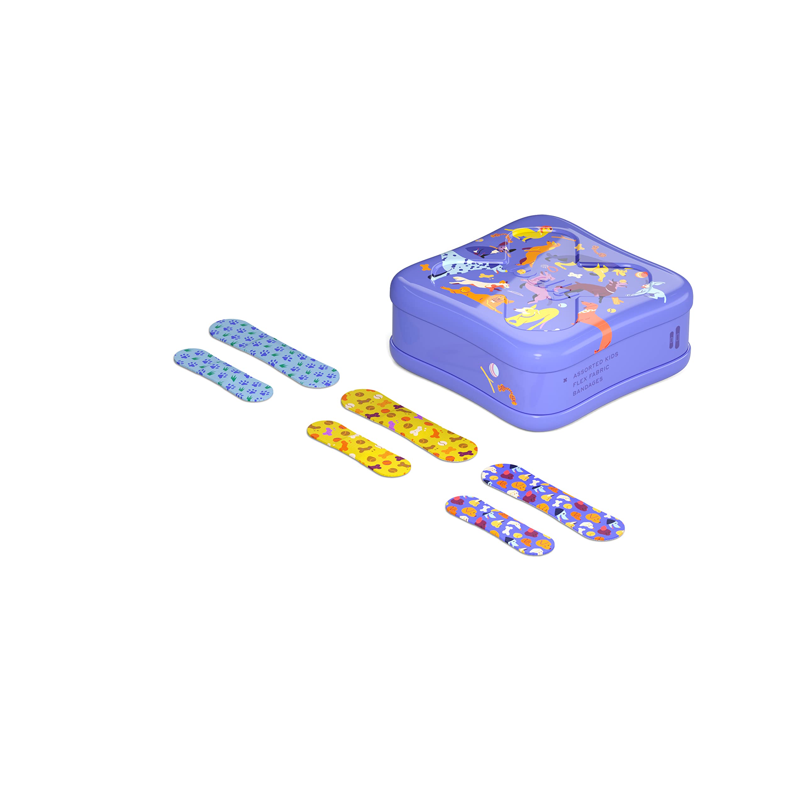 Dog-pattern bandages from Welly in kid-friendly shapes for active moments.