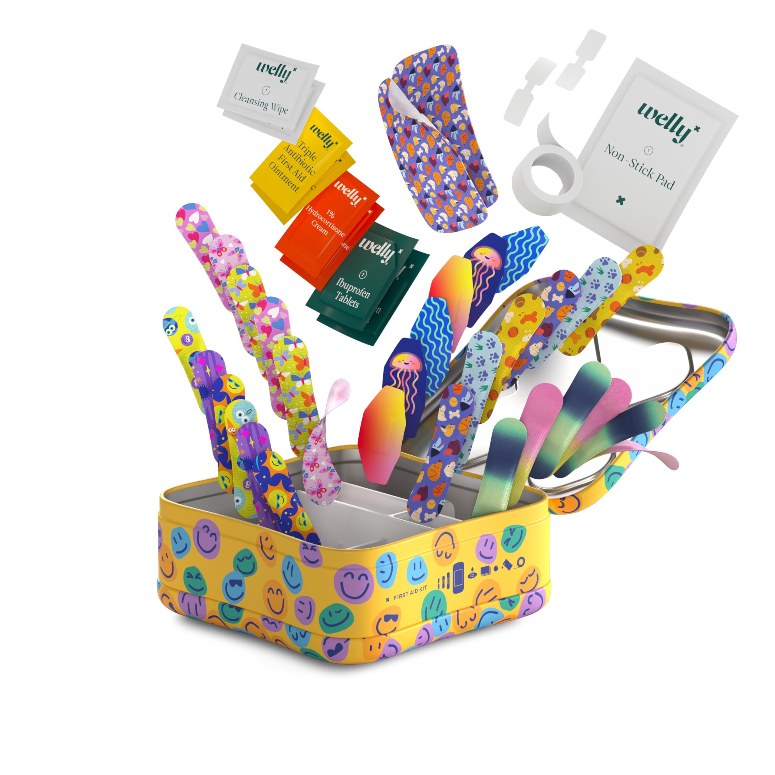Welly non-stick pads for gentle application on minor scrapes.