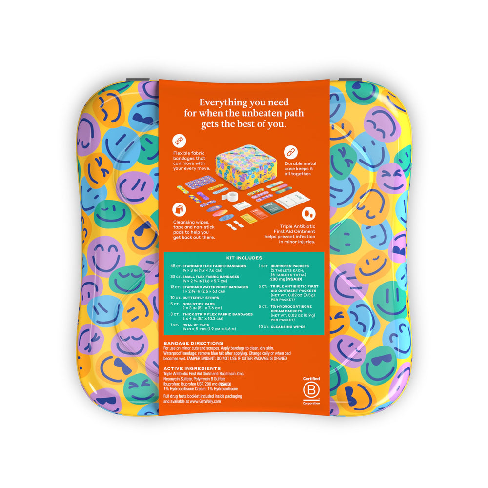 Welly durable tin packaging keeps your first aid supplies organized.