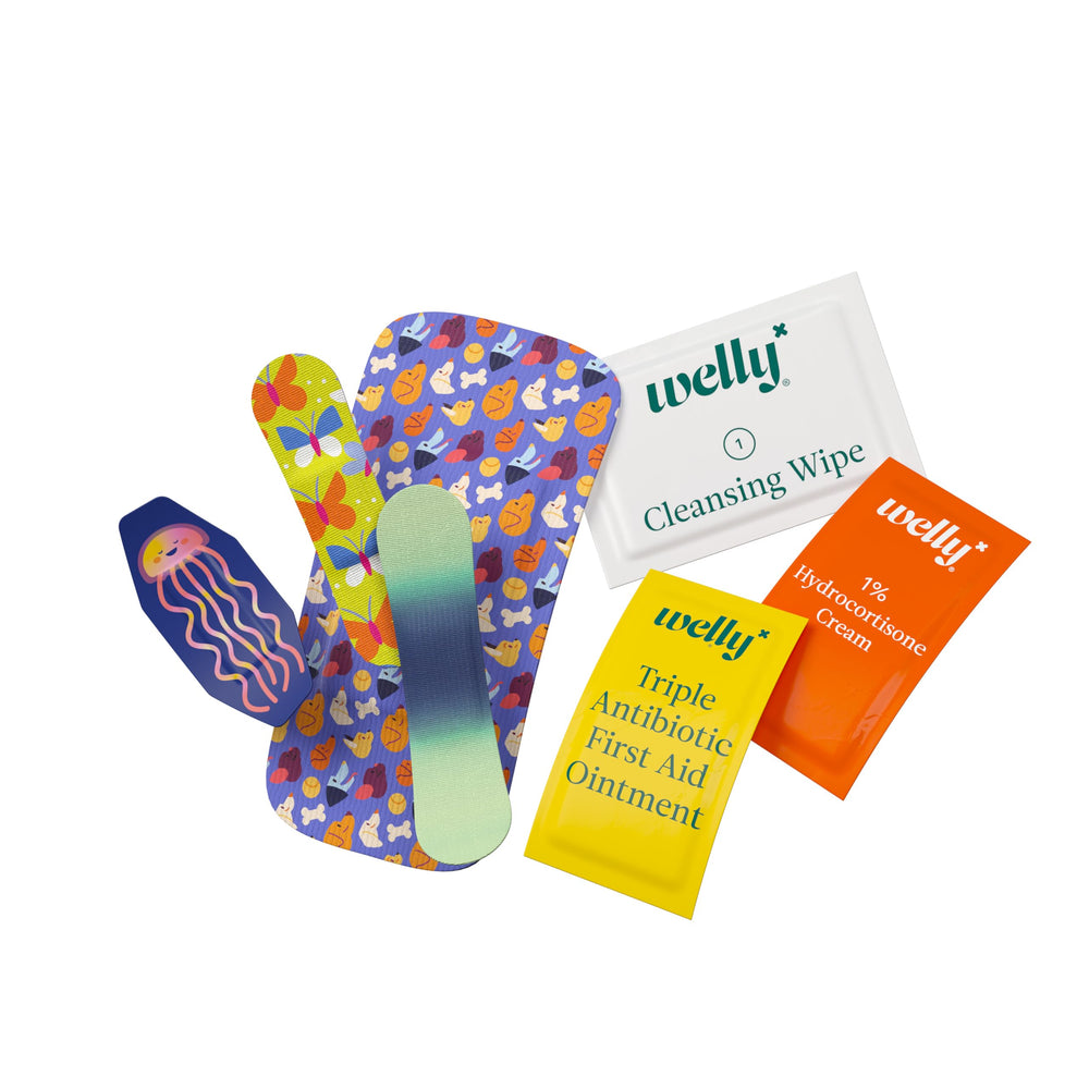 Welly first aid kit triple antibiotic ointment packets handy for minor cuts