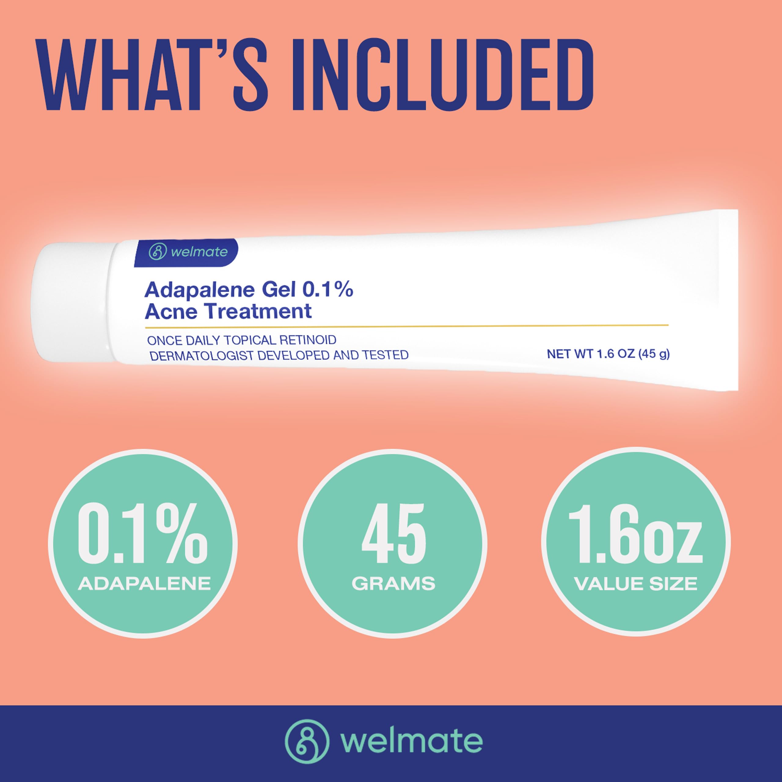 WELMATE Adapalene gel 180-day supply box highlighting value