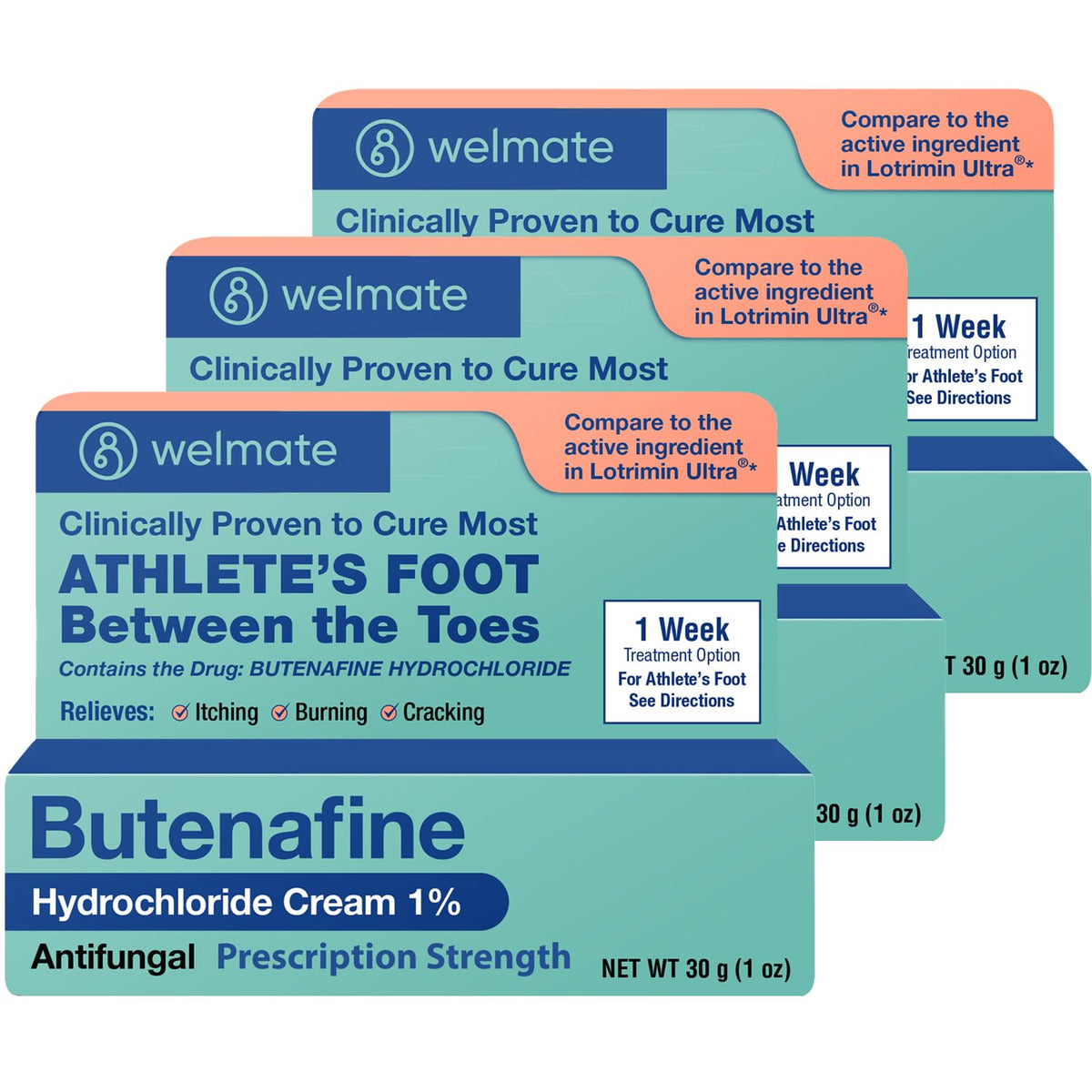 Welmate Butenafine 1% cream tube, 1 oz, ready for quick relief from fungal skin symptoms