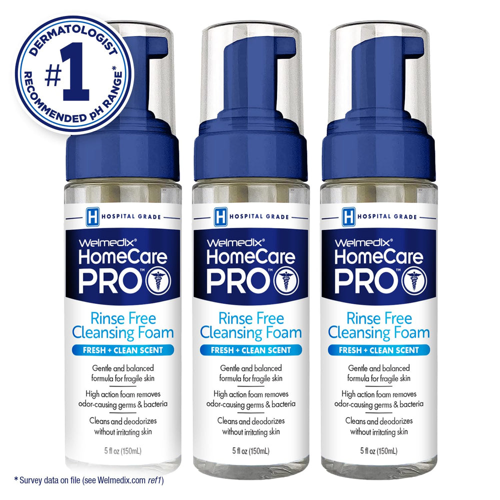 Welmedix No Rinse Cleansing Foam pump in action for easy application