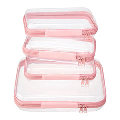 WELPIRT medium clear zipper case in light pink for travel toiletries and cosmetics.