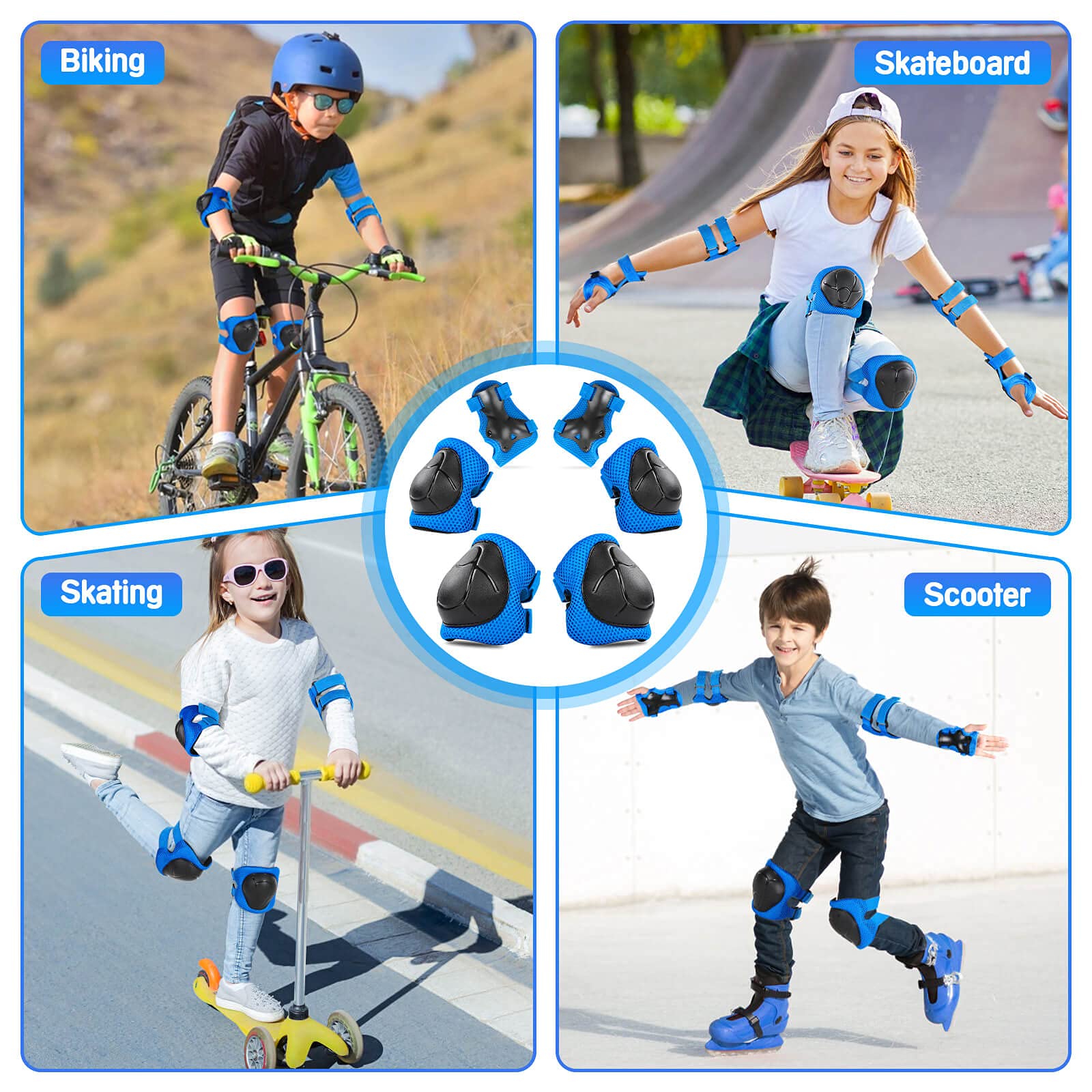 Wemfg protective gear set with bag blue, convenient carry for on-the-go activities