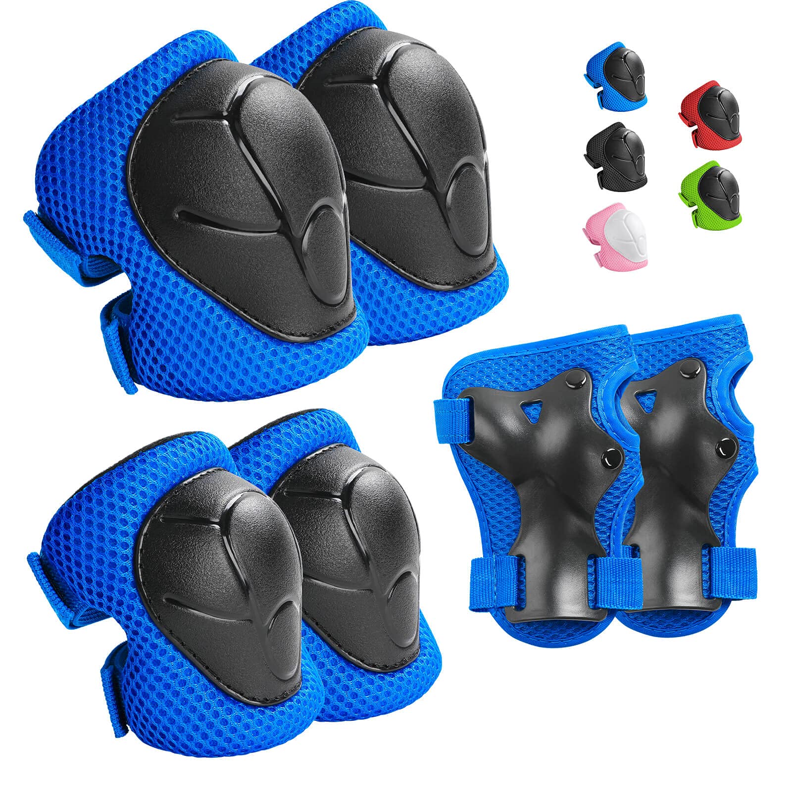 Wemfg kids protective gear set front view blue for safe play during skating and biking