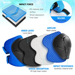 Wemfg knee pads closeup blue, durable shell and cushioned interior for comfort