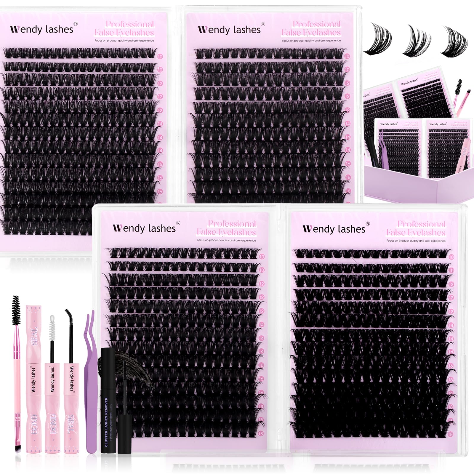 Wendy Lashes 980pcs clusters kit for at-home salon-quality lash looks