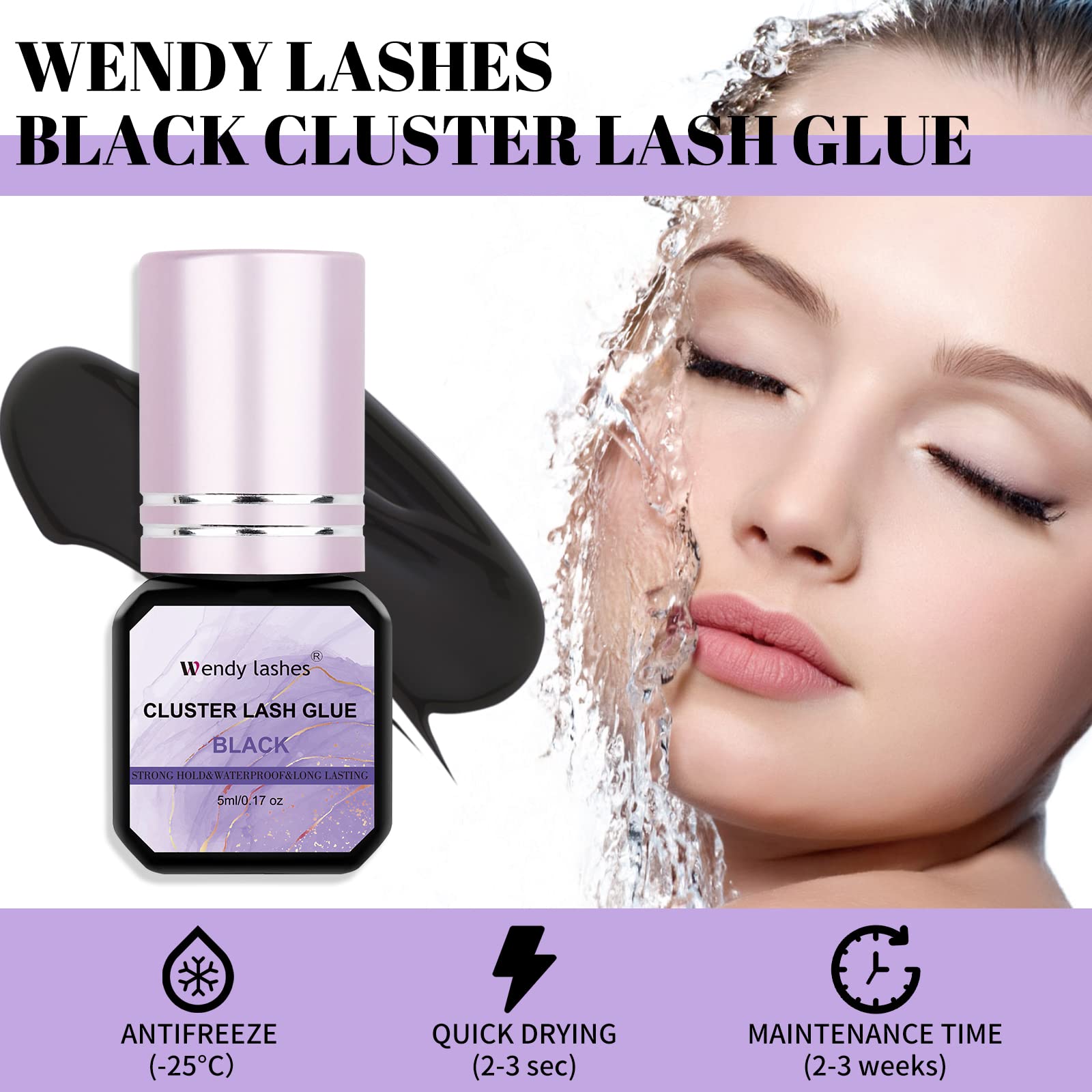 Wendy Lashes waterproof lash glue maintains clusters in heat or sweat