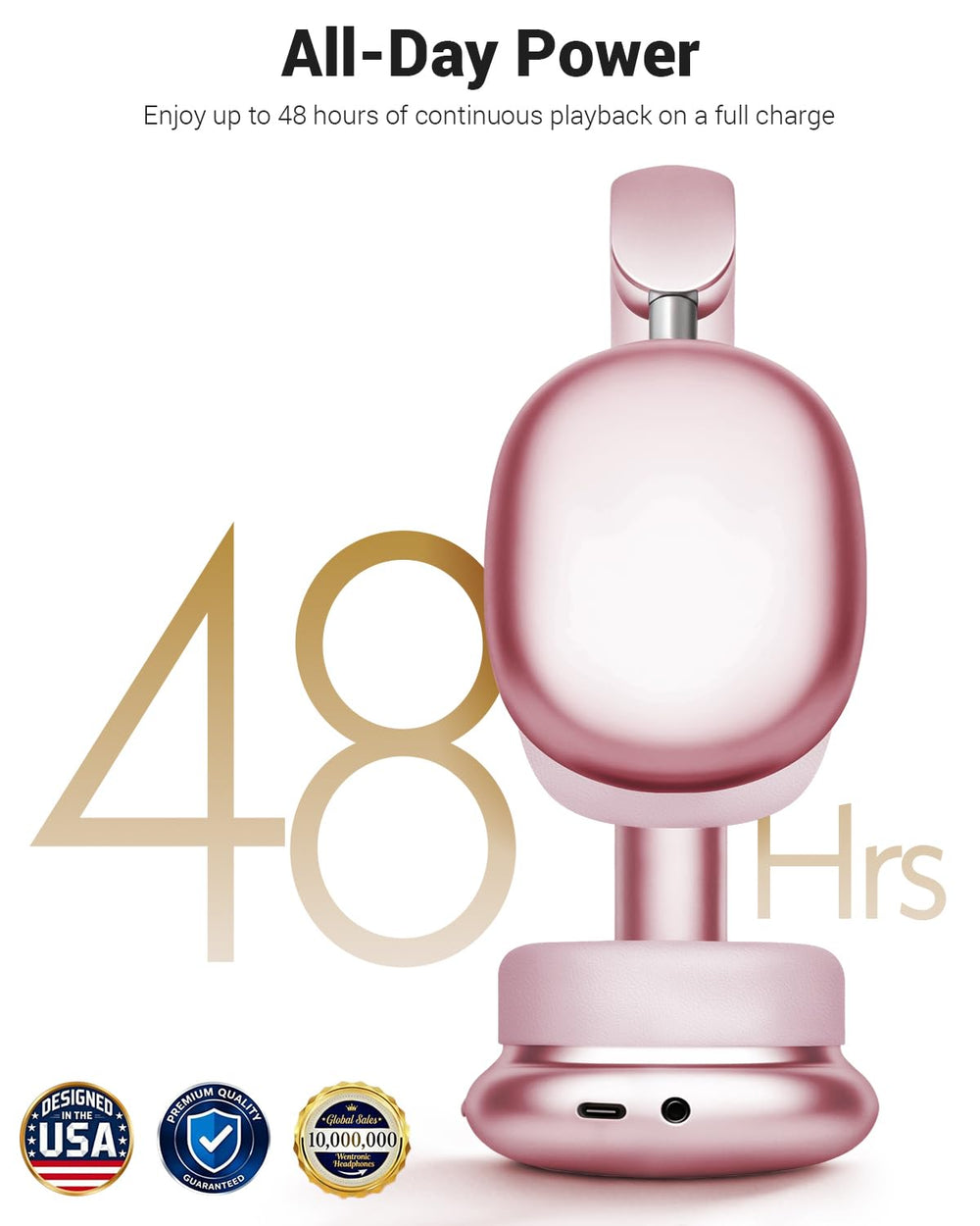 Wentronic Y01 48-hour battery life supports extended listening sessions.
