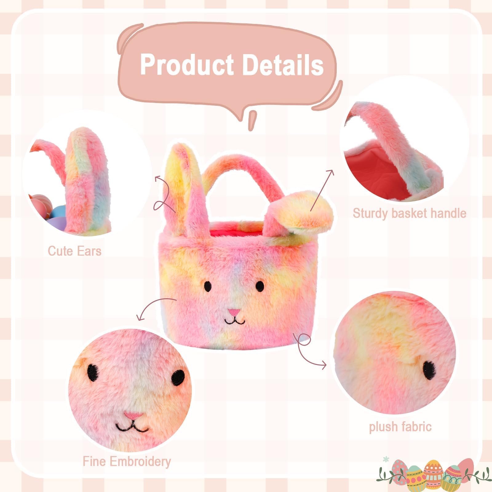 Wepop Easter basket measures 8x7 inches with a sturdy handle