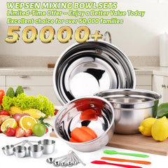 WEPSEN stainless steel bowls are dishwasher-safe and stain-resistant for easy cleanup.