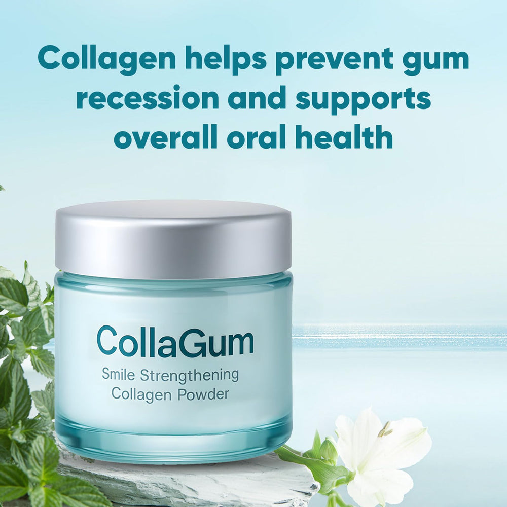 WERANOZ collagen tooth powder texture close-up highlighting gentle whitening particles.