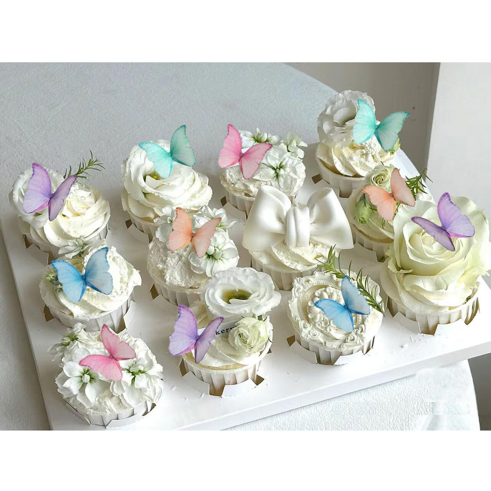 Weraru edible wafer butterfly cupcake topper in mixed colors for festive decorations.