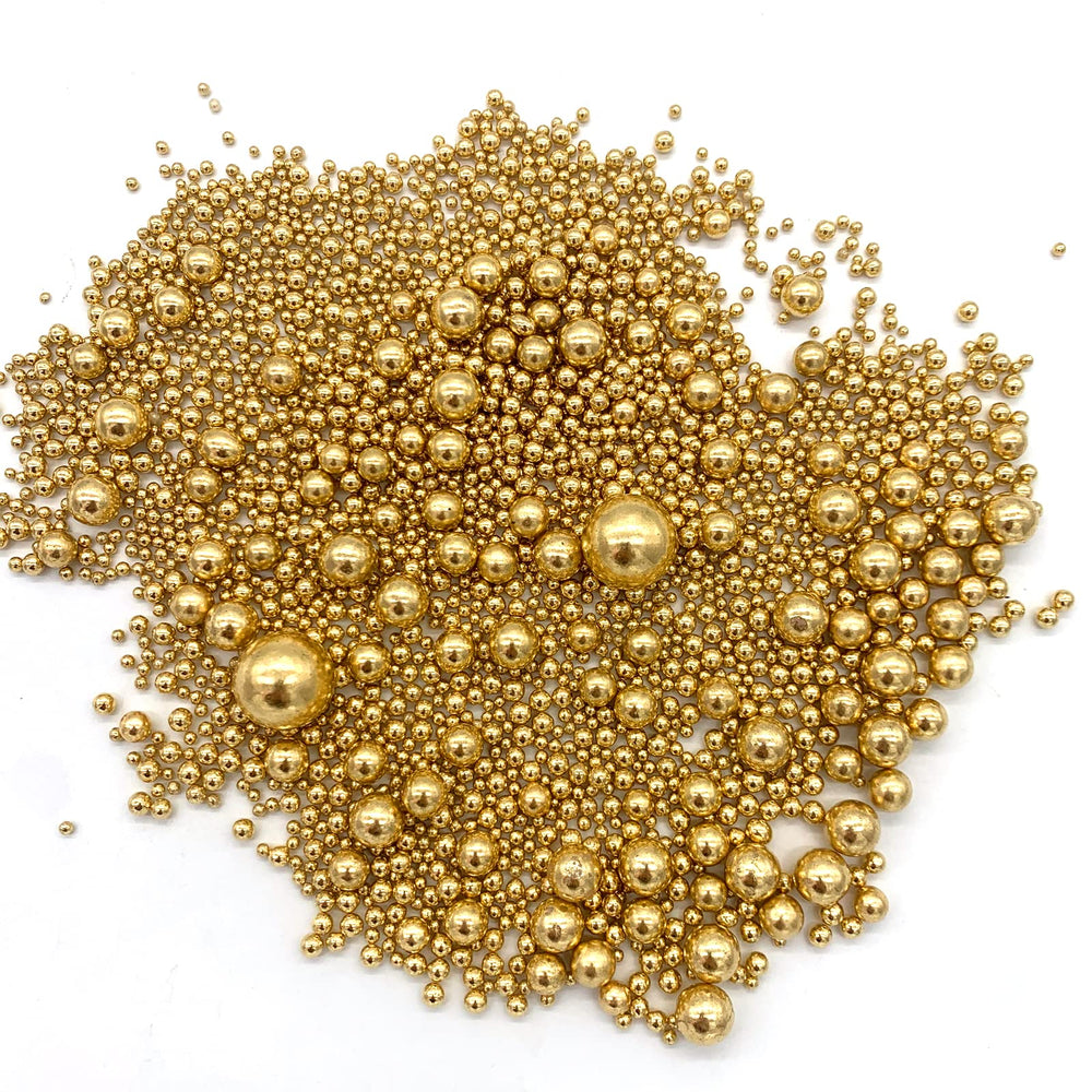 Weraru gold pearl sugar sprinkles shown after opening for easy reuse.