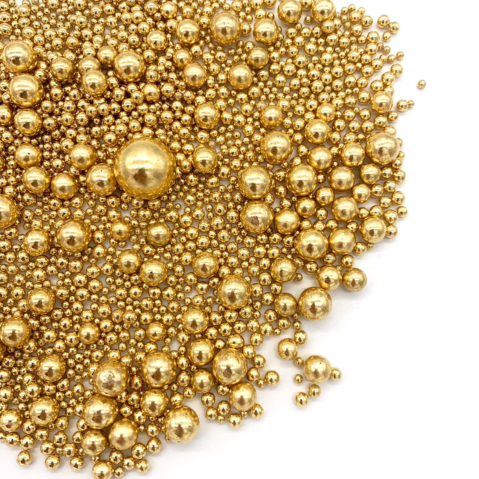 Weraru gold pearl sugar sprinkles adorn wedding cake accents.