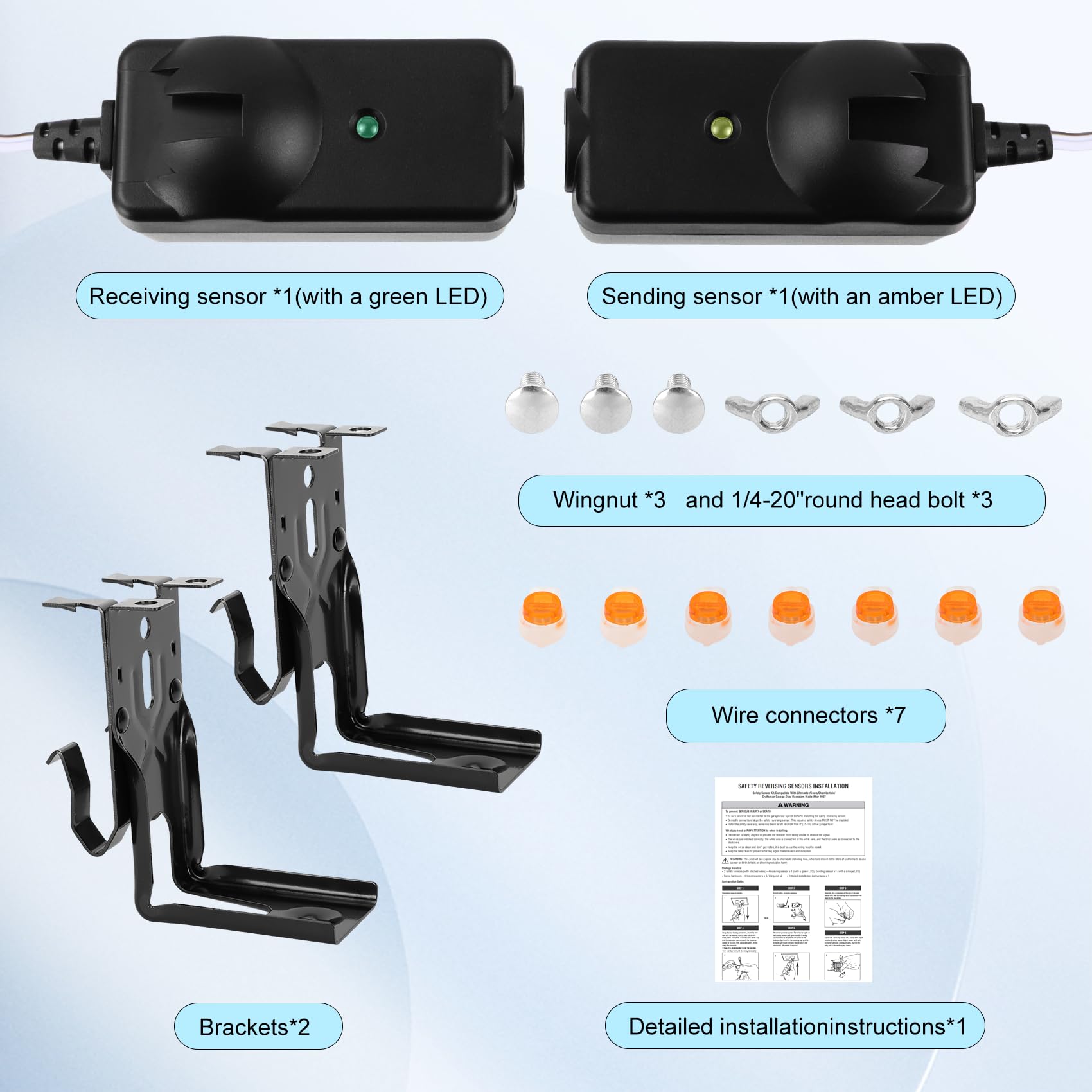 Werhoo universal compatibility sensor kit works with LiftMaster, Chamberlain, Sears, and Craftsman openers.