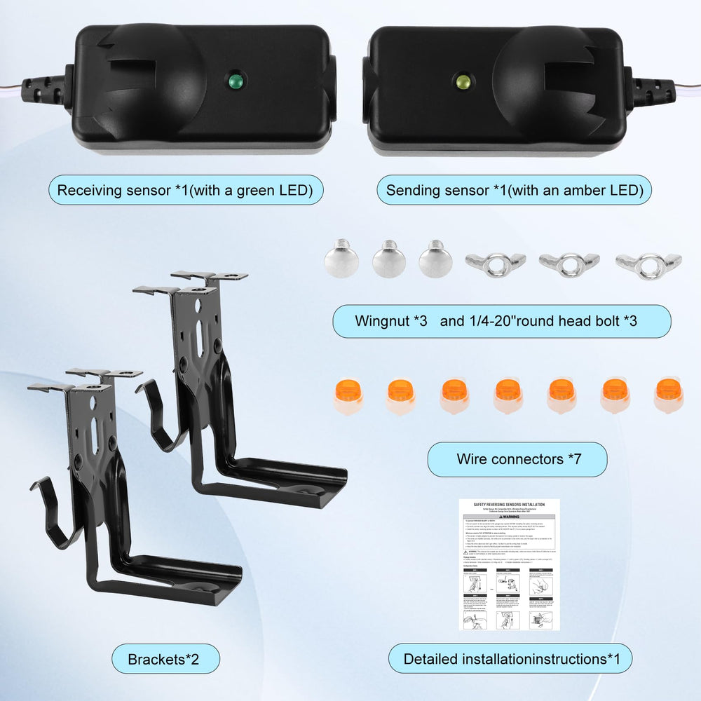 Werhoo universal compatibility sensor kit works with LiftMaster, Chamberlain, Sears, and Craftsman openers.