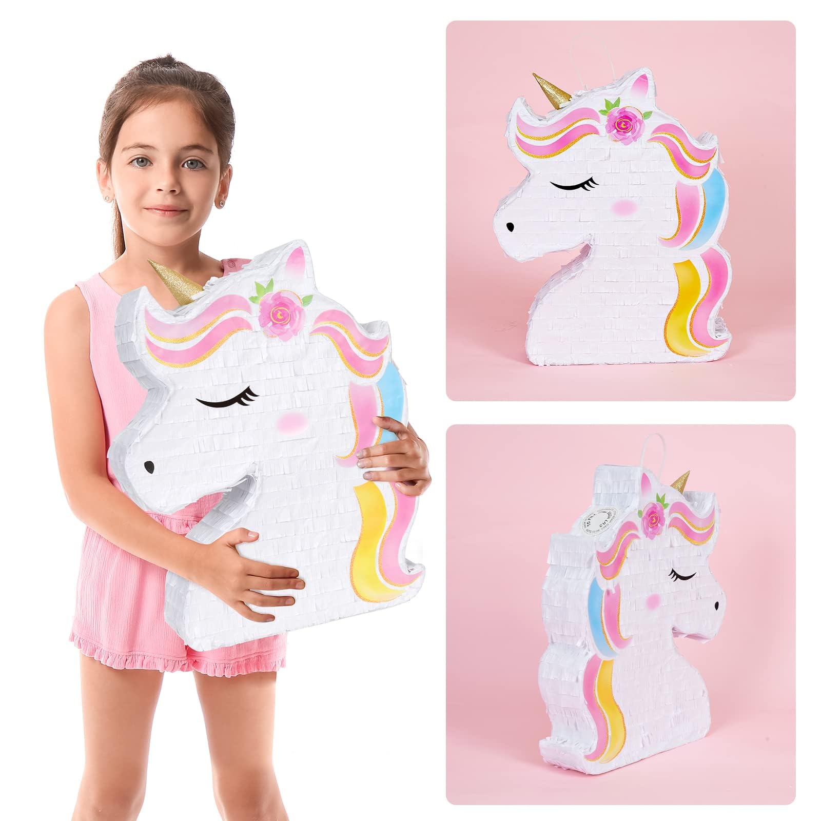 WERNNSAI Unicorn Piñata fill opening, fills up to 5 pounds of goodies.