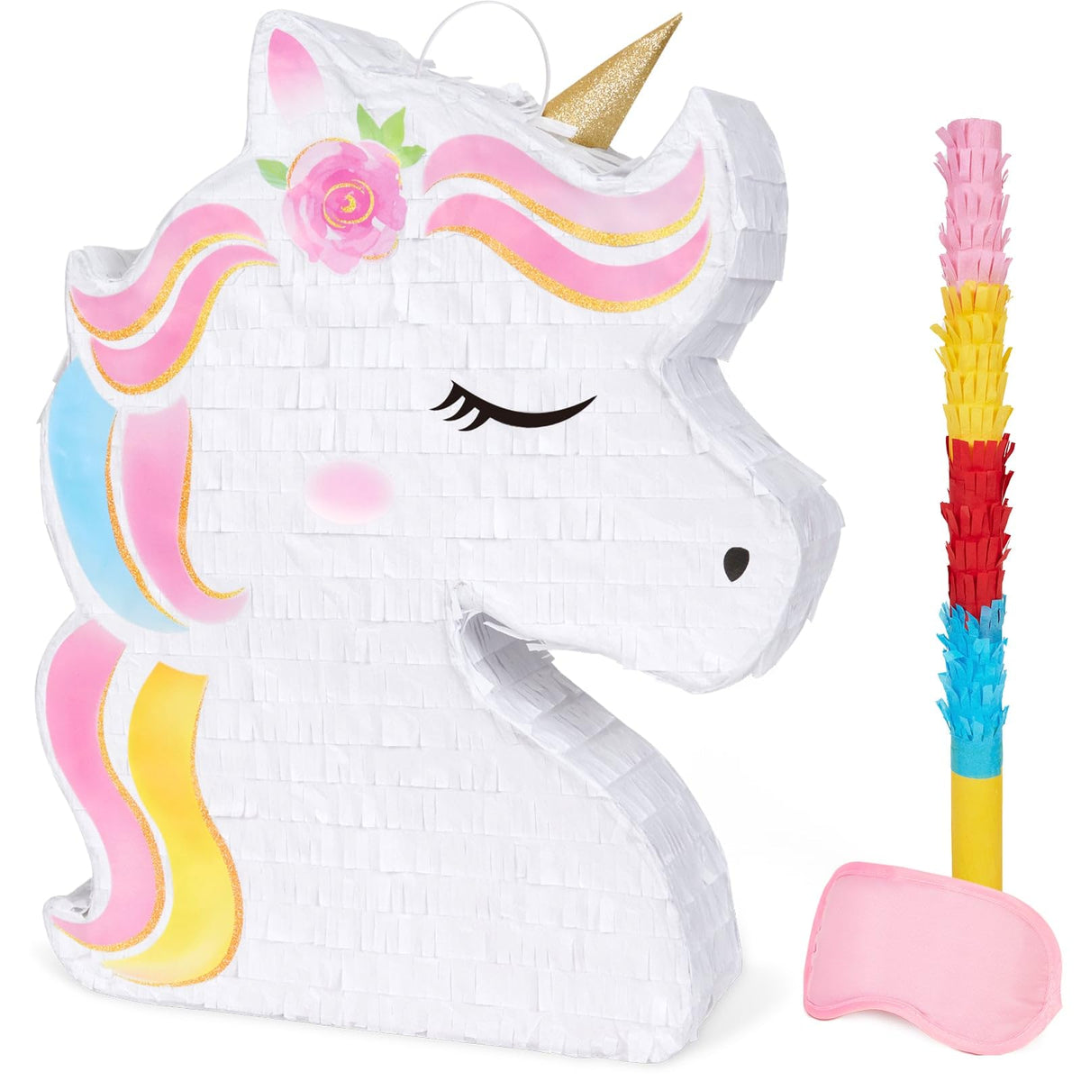 WERNNSAI Unicorn Piñata front view, vibrant decor for unicorn-themed birthday parties.