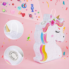 WERNNSAI Unicorn Piñata hanging loop, easy to suspend for convenient party games.