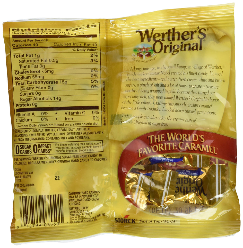 Werther's Original sugar-free hard candies 3-pack back view, compact and shareable