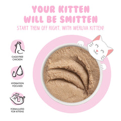 Label highlights real chicken as the main ingredient in Weruva kitten puree.