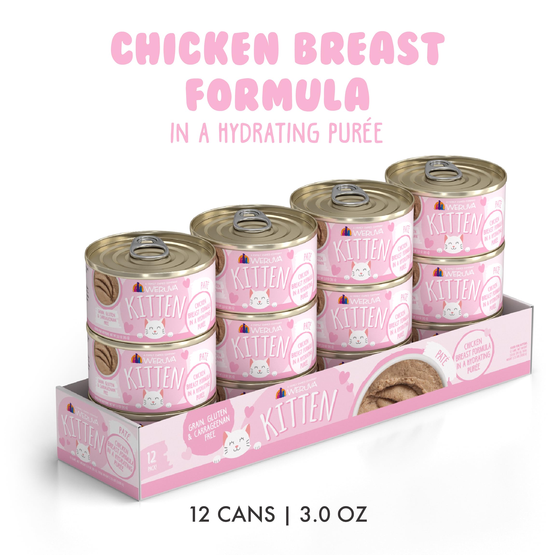 Serving suggestion: pate style presentation of Weruva kitten puree invites kitten appetites.