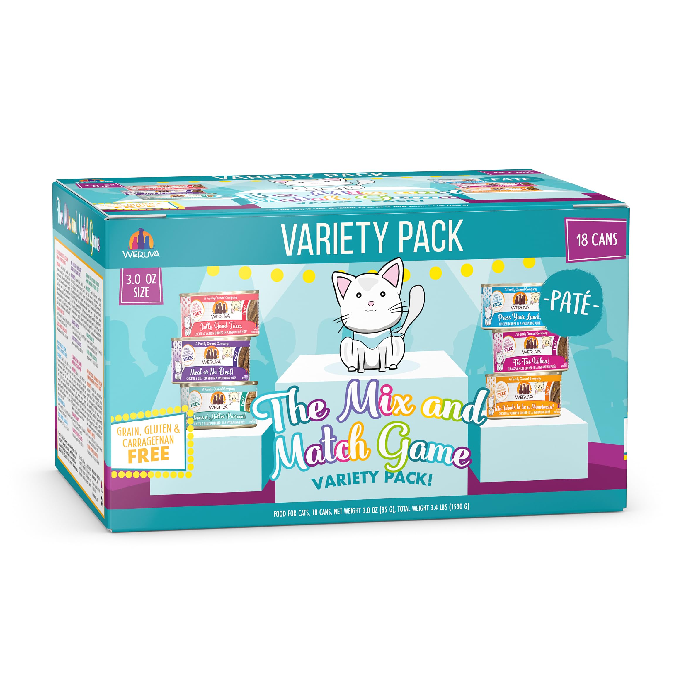 Weruva Mix and Match Game pate variety pack opened for easy rotation