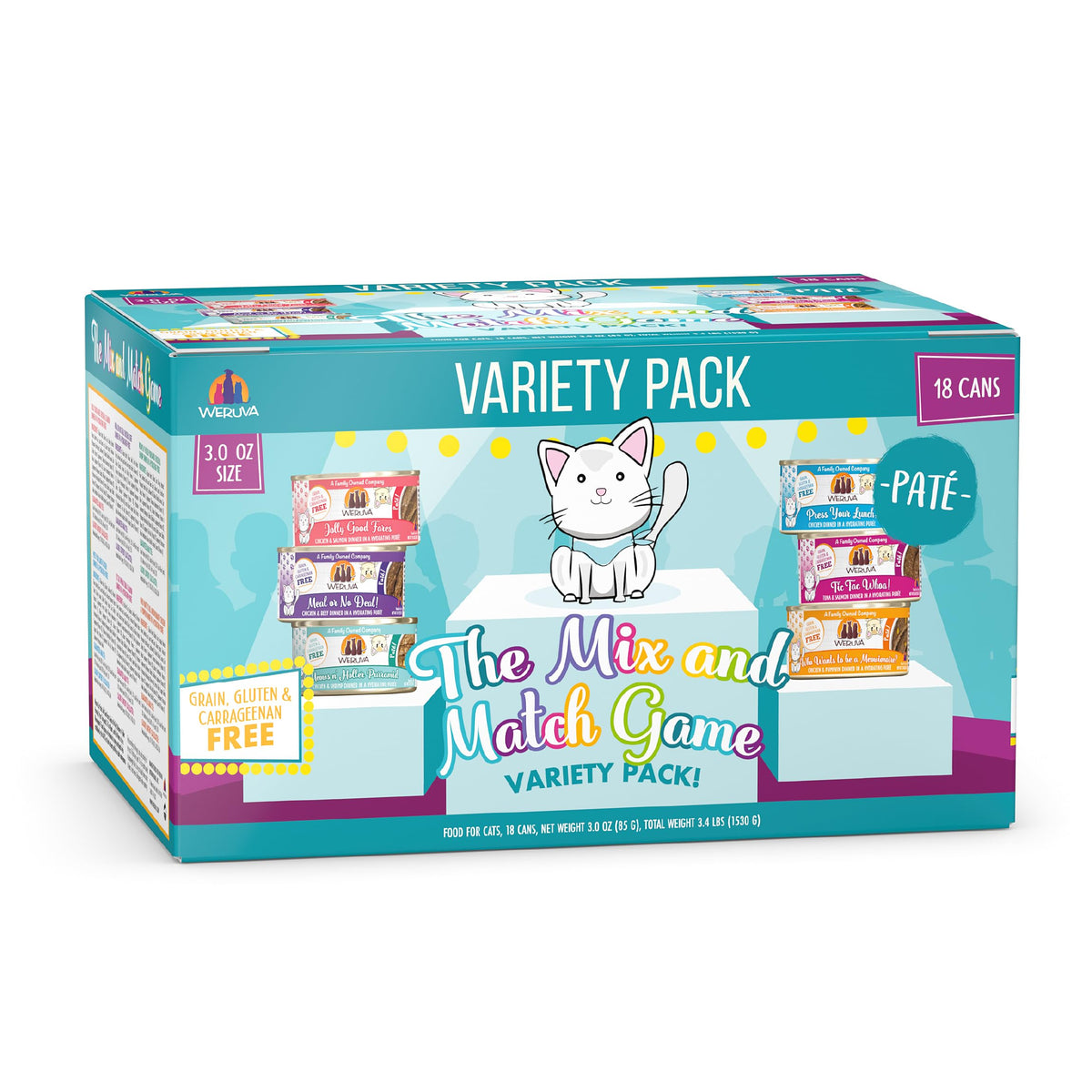 Weruva Mix and Match Game pate variety pack opened for easy rotation