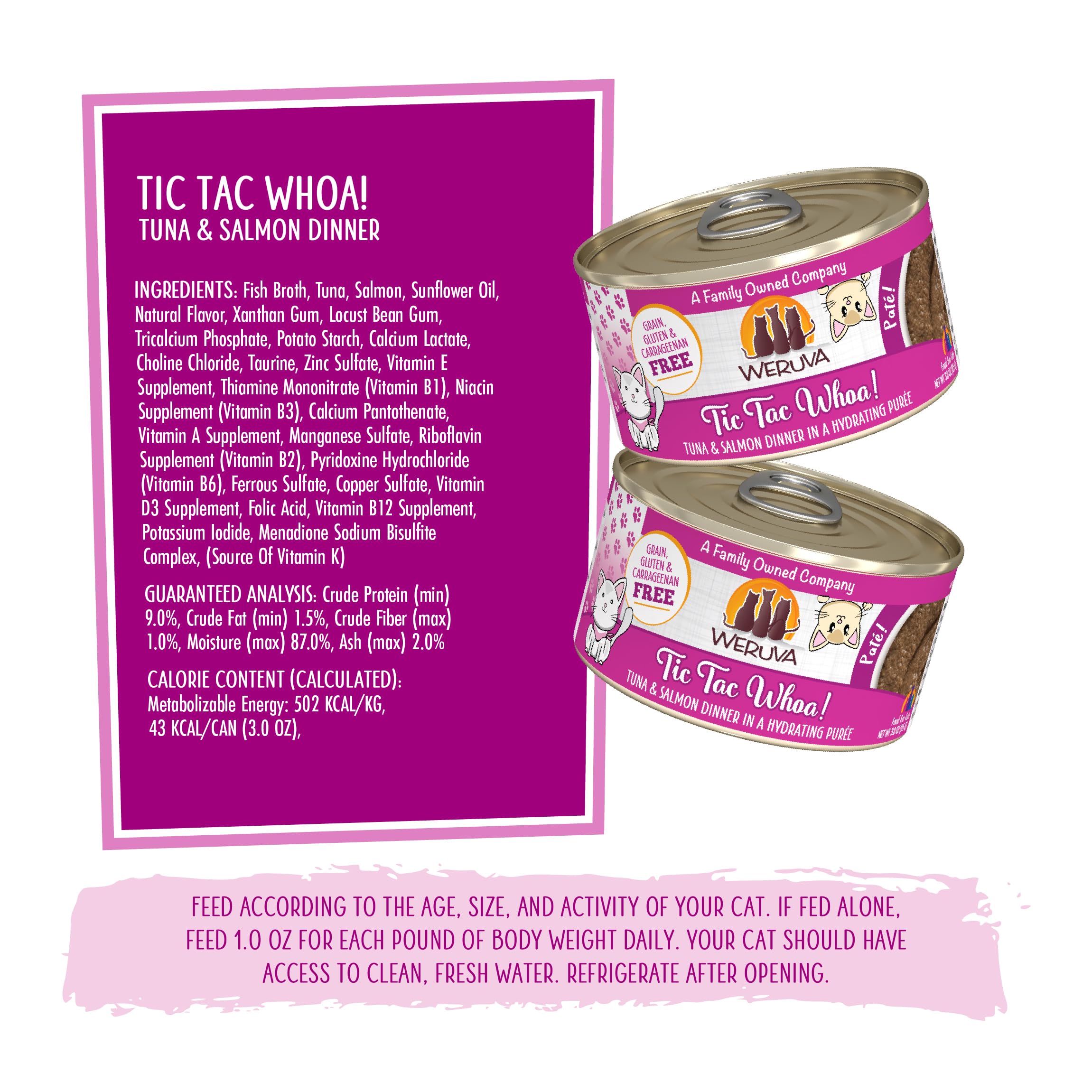 Weruva Tic Tac Whoa nutrition label notes low phosphorus for urinary-friendly care