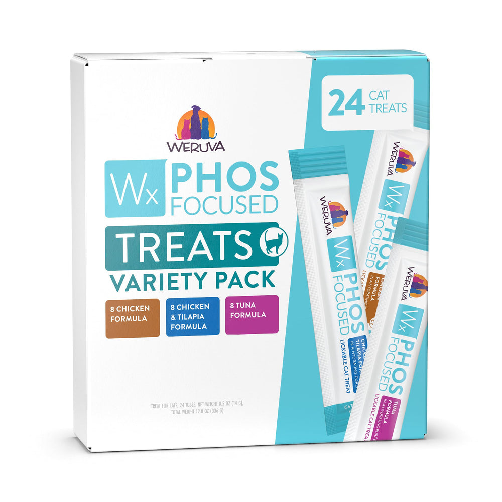 Weruva Wx Phos Focused chicken-tube: high-protein, low-phosphorus lickable treat for cats.