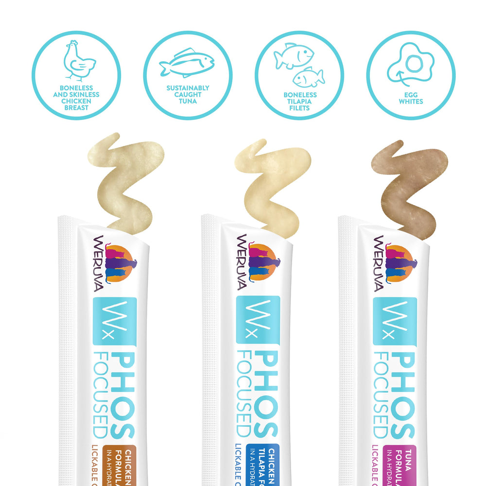 Weruva Wx Phos Focused tilapia-tube: smooth lickable texture with mild seafood flavor.