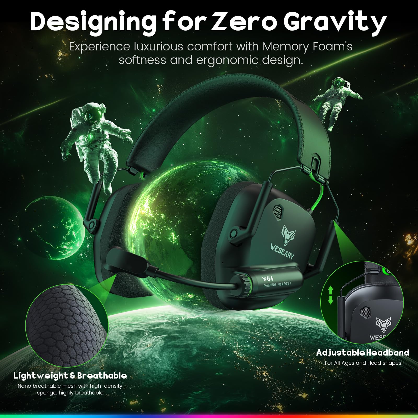 WESEARY headset 900mAh battery for extended playtime